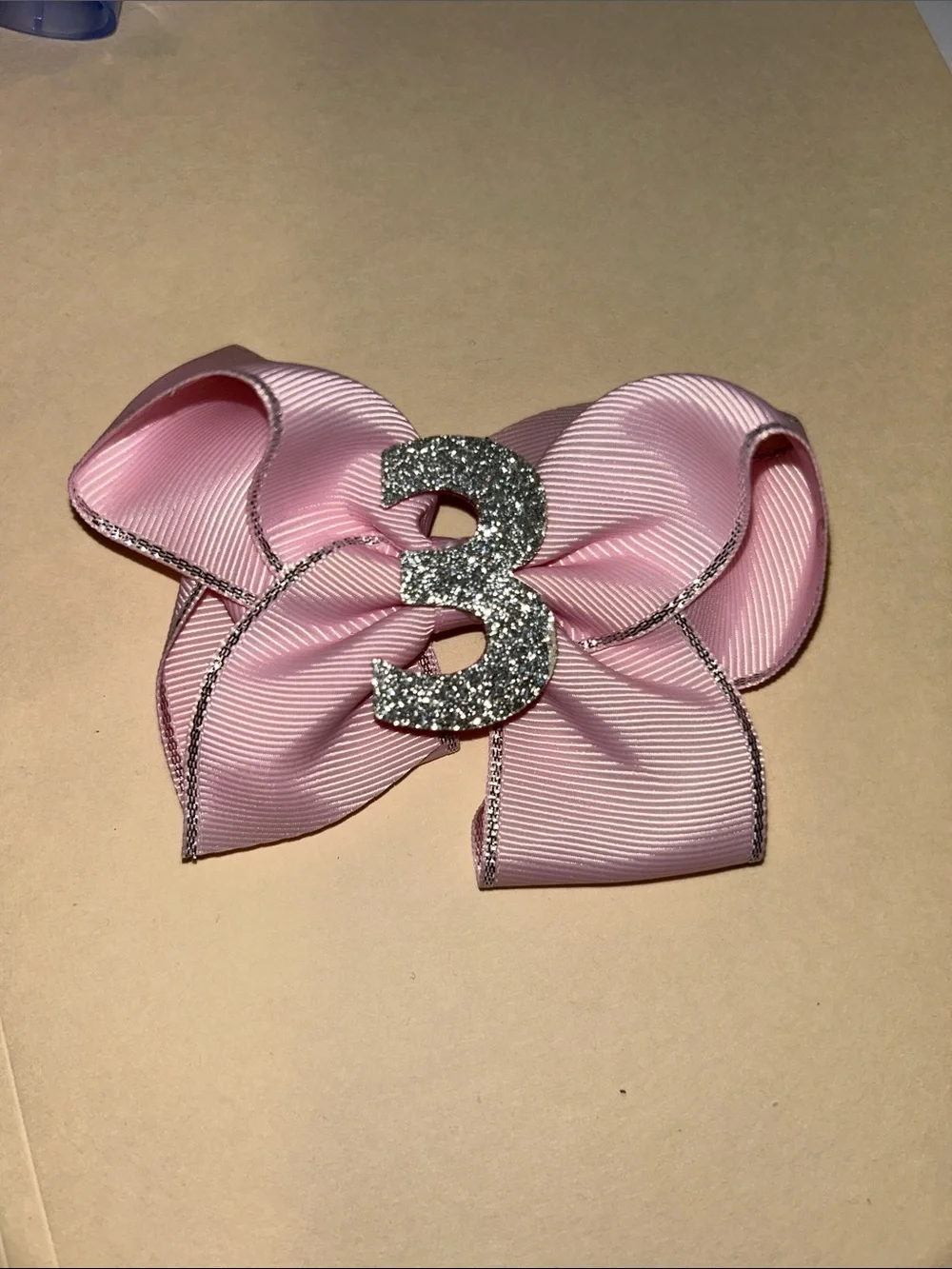 NWOT Pink Sparkle Number 3 Hair Bow for Kids